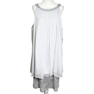 NWT Jessica Howard Womens Dress Sz 16 Silver Embellished Neck Lace Overlay